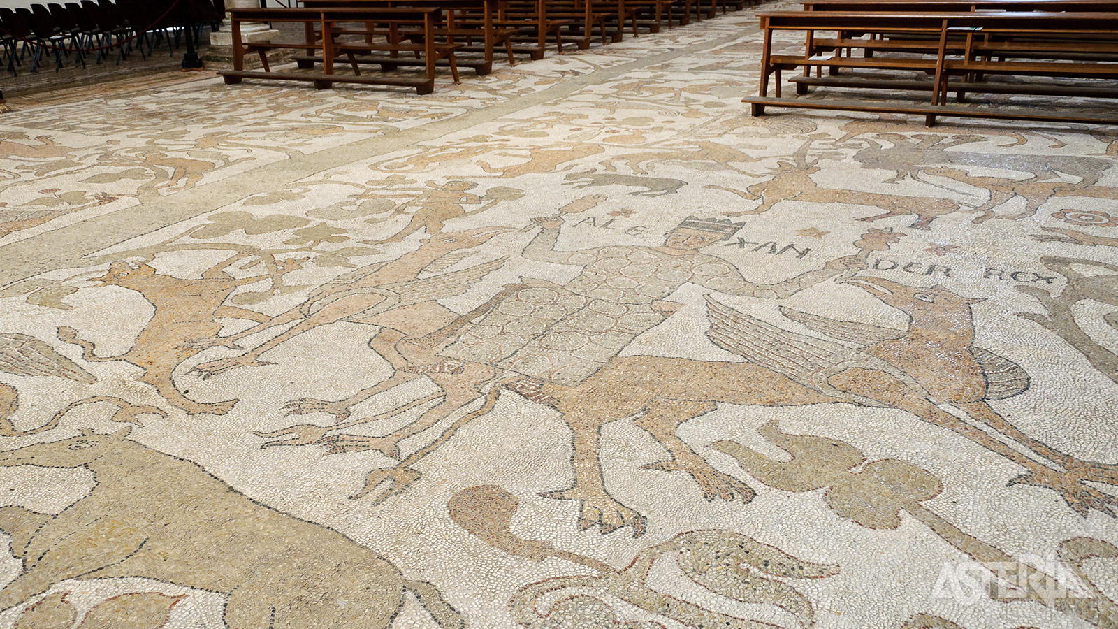 De Kathedraal van Otranto of de Annunciatiekathedraal heeft een immense vloermozaïek van 28m bij 54m