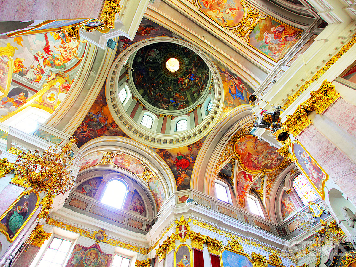 De 18de-eeuwse Sint-Nicolaas-kathedraal is versierd met werk van gerenommeerde Italiaanse kunstenaars en steekt uit boven de oude binnenstad van Ljubljana