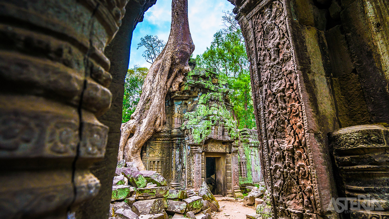 Ta Prohm bleef in tegenstelling tot de meeste andere tempels na de ontdekking volledig overwoekerd door de natuur