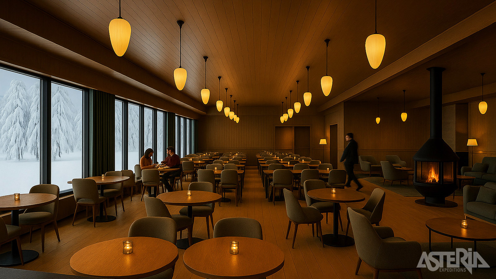 De diners worden geserveerd in het centraal gelegen hotelrestaurant