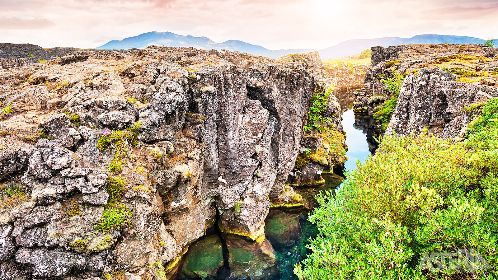 Thingvellir is de enige plaats ter wereld waar je  de scheiding tussen de Amerikaanse en Europese continentale platen kan waarnemen