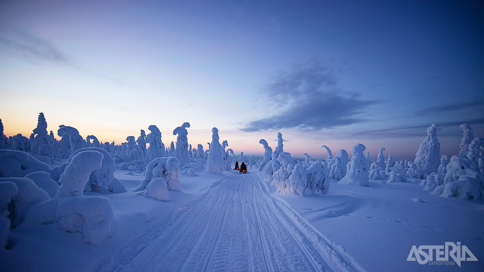 Tijdens de tocht kan je genieten van sublieme landschappen van besneeuwde bossen en de vele bevroren meren rondom Ruka