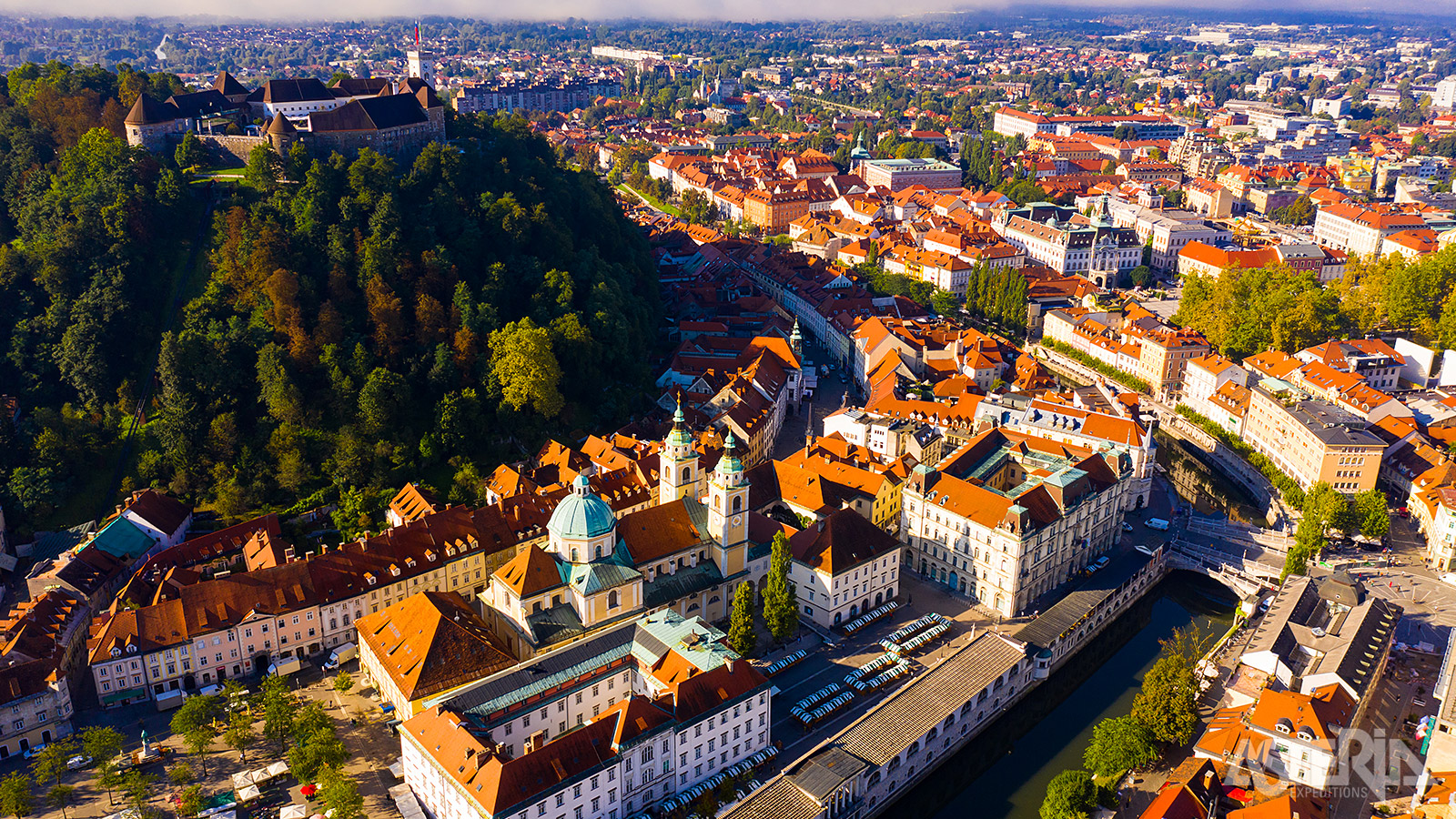 De kathedraal heeft een opvallende barokke architectuur en is samen met het kasteel één van de meest iconische gebouwen in Ljubljana