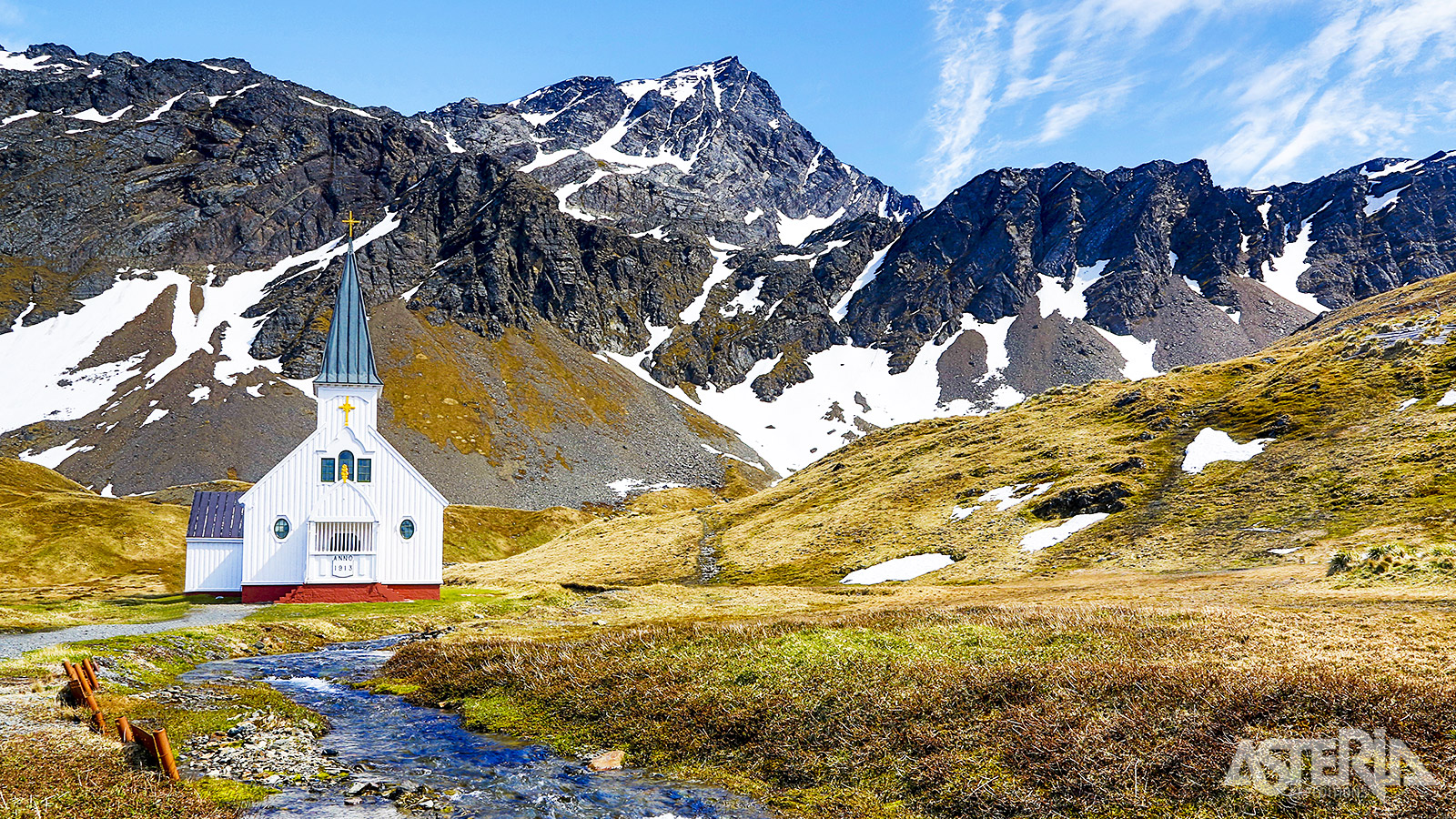 Het houten kerkje van Grytviken werd in 1913 gebouwd door walvisvaarders